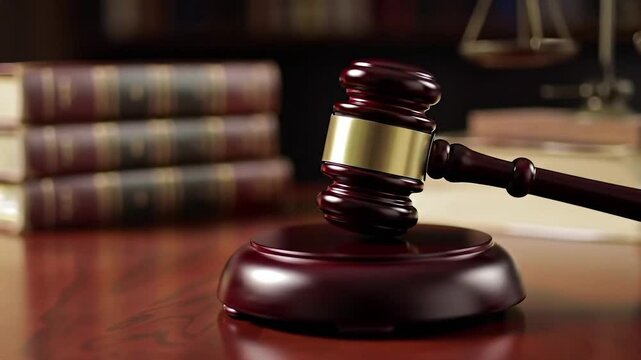 "Judge Gavel on Legal Desk in Courtroom &ndash; Law and Justice Concept Image"

