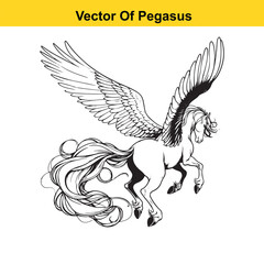 Black and White Line Art of a Majestic Pegasus with Wings for Easy Tracing