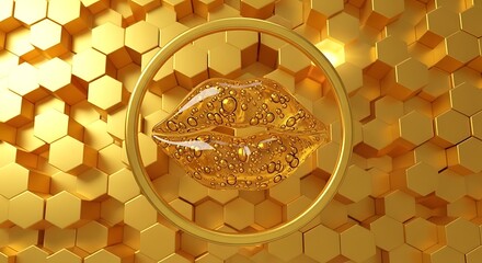 Gilded Beauty: Luminous Lips in Honeycomb Haven