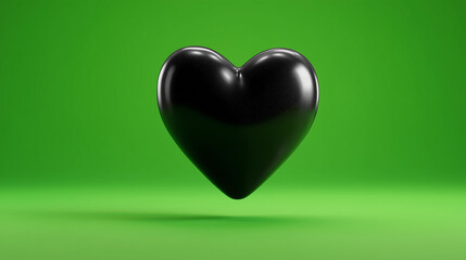 Black 3d heart on green background