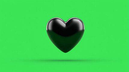 Black 3d heart on green background