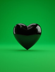 Black 3d heart on green background