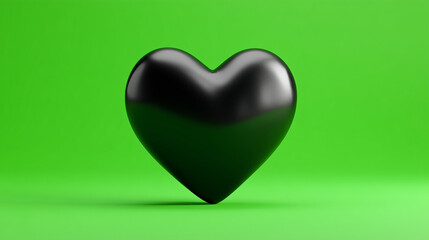 Black 3d heart on green background