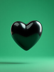 Black 3d heart on green background