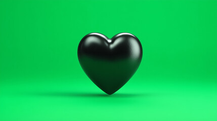 Black 3d heart on green background