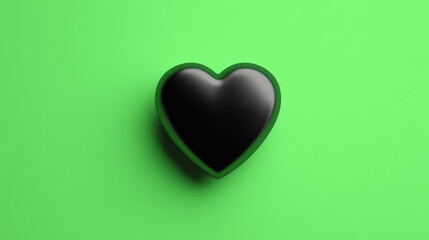 Black 3d heart on green background