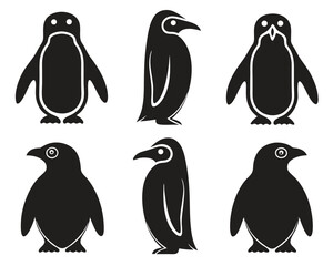 Obraz premium A cute vector cartoon set of funny winter penguin icons illustrating various bird designs