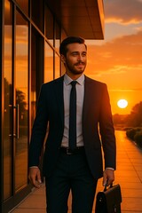 Man Against Golden Horizon: A Visionary Leader at Sunset