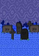 Graphic image of tombstones and crosses