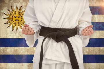 Midsection of martial artist standing against Uruguaian Flag © vectorfusionart