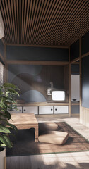 Cool colors give a feeling of coolness and calmness. Japanese traditional room, Mock up empty room...