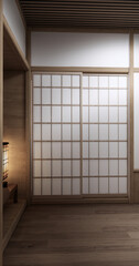 Asia wood room interior cleaning room with decoration Japanese style. 3D rendering