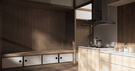 Kitchen room japanese style.3D rendering