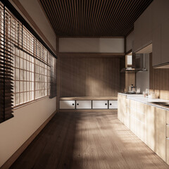 Kitchen room japanese style.3D rendering