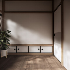 Asia wood room interior cleaning room with decoration Japanese style. 3D rendering