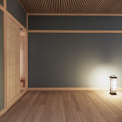 Cool colors give a feeling of coolness and calmness. Japanese traditional room, Mock up empty room...