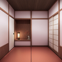 Pink sakura room interior cleaning room with decoration Japanese style. 3D rendering