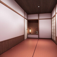 Pink sakura room interior cleaning room with decoration Japanese style. 3D rendering