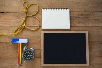 Overhead view of chalkboard with equipment