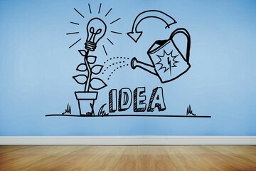 Growing idea graphic on blue wall