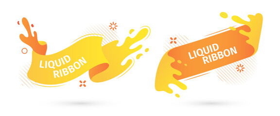 Bright yellow liquid ribbons on white background. Collection design elements, decorative sticker for sale banner. 