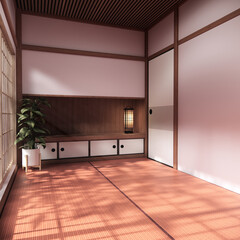 Pink sakura room interior cleaning room with decoration Japanese style. 3D rendering