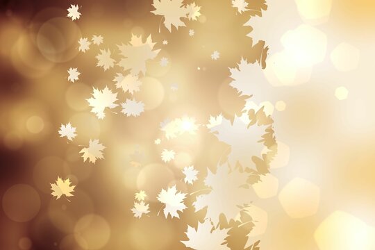 Fototapeta Maple leaf silhouettes are floating in flat design, with glowing amber bokeh and hexagon lights