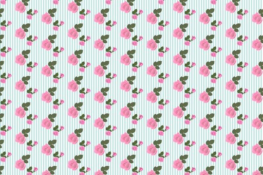 Fototapeta Kitsch floral pattern wallpaper with roses