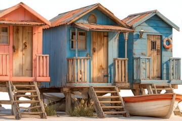 Three wooden beach houses banner