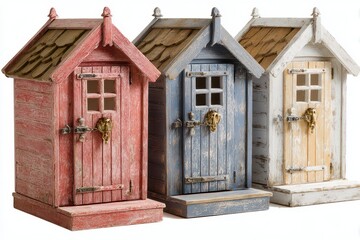 Fototapeta premium Three wooden beach houses banner