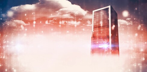 Red network server against cloudy sky