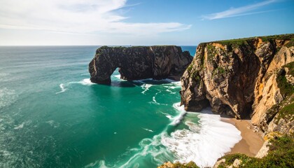 Rugged Coastal Cliff with Panoramic Ocean View and Clear Sky