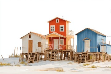 Three wooden beach houses banner