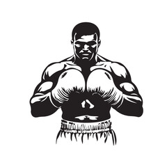 Vector illustration of a boxer in fighting stance, wearing gloves and ready to punch. Ideal for sports designs, boxing event posters, fitness themes, and martial arts content.