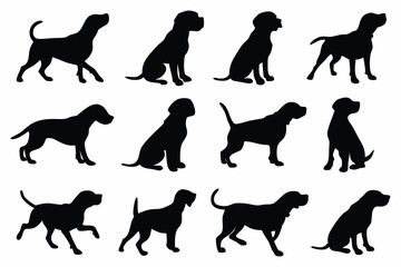 Set of dog silhouette vector icons – various dog poses for pet and animal design projects