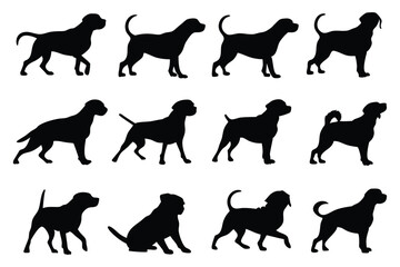 Set of dog silhouette vector icons – various dog poses for pet and animal design projects