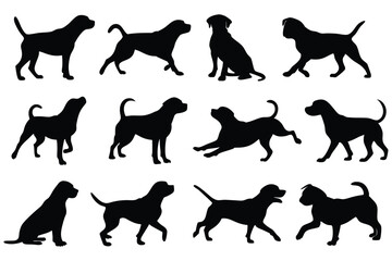 Set of dog silhouette vector icons – various dog poses for pet and animal design projects
