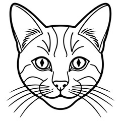 Monochrome Cat Face Line Art Featuring a Whiskered Feline with Pointed Ears and Diamond Shaped Eyes for Coloring Pages