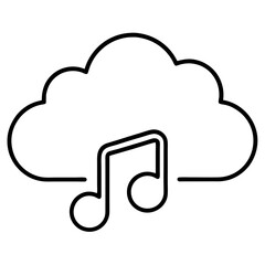 Cloud Music Icon Depicts the Harmony of Digital Storage and Audio Content Creation in Minimalist Black and White Outline