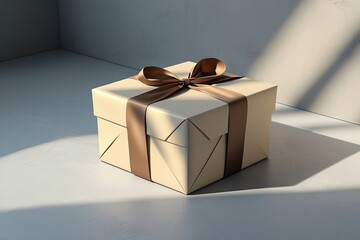 Golden gift box with a luxurious gold ribbon and bow, perfect for Christmas, birthday, or anniversary celebrations, isolated on a black background
