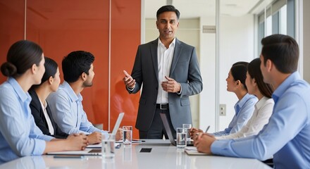 Confident Indian Businessman Leading a Corporate Team Meeting
