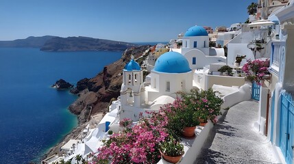 Fototapeta premium サントリーニ島の青と白が織りなす絶景