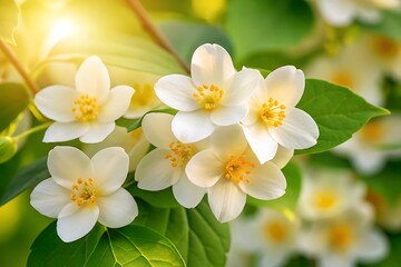 Fototapeta premium Beautiful white jasmine flowers in sunlight