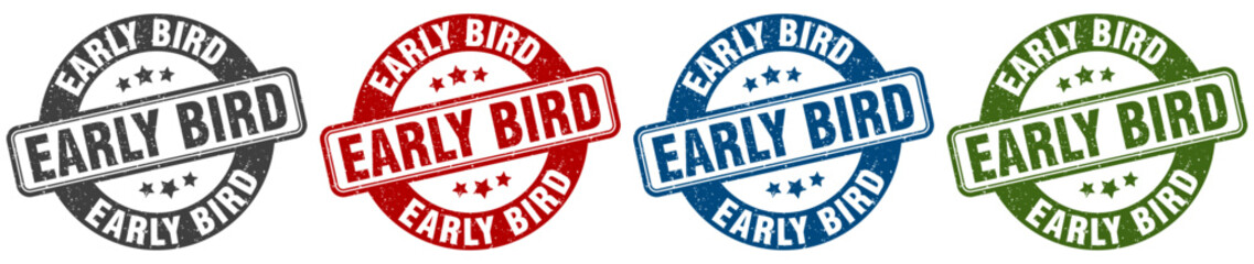 early bird stamp. early bird round stamp set isolated on white background