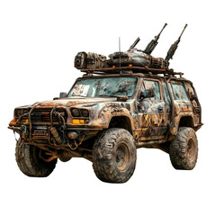Post Apocalyptic Armored SUV Vehicle Weaponry Mud Terrain Tires