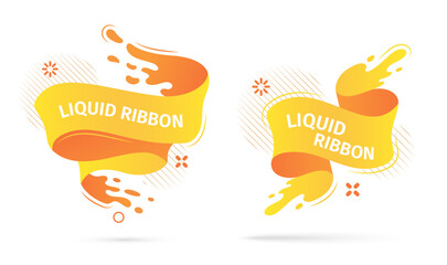 Bright yellow liquid ribbons on white background. Collection design elements, decorative sticker for sale banner. 