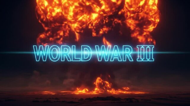 Fiery background with &ldquo;World War III&rdquo; text amid flames