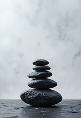 Stack of dark grey stones on dark surface