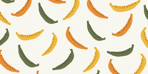 Fototapeta premium Seamless tropical banana pattern. Exotic summer fruit background. Minimal flat vector tropical food design. Vibrant banana illustration for fabric, wallpaper, or packaging.