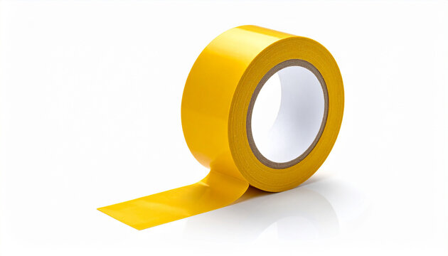Yellow self adhesive tape roll isolated on white background.